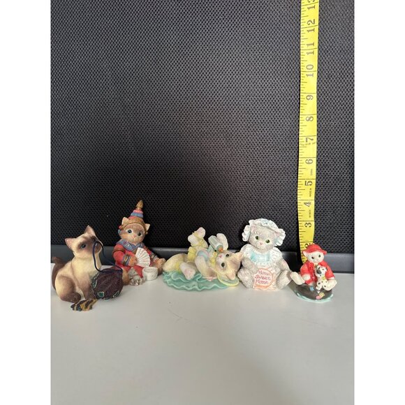 Set Of 5 Cute Cat Figurines With Yarn Ball Home Sweet Home And More - Picture 13 of 14